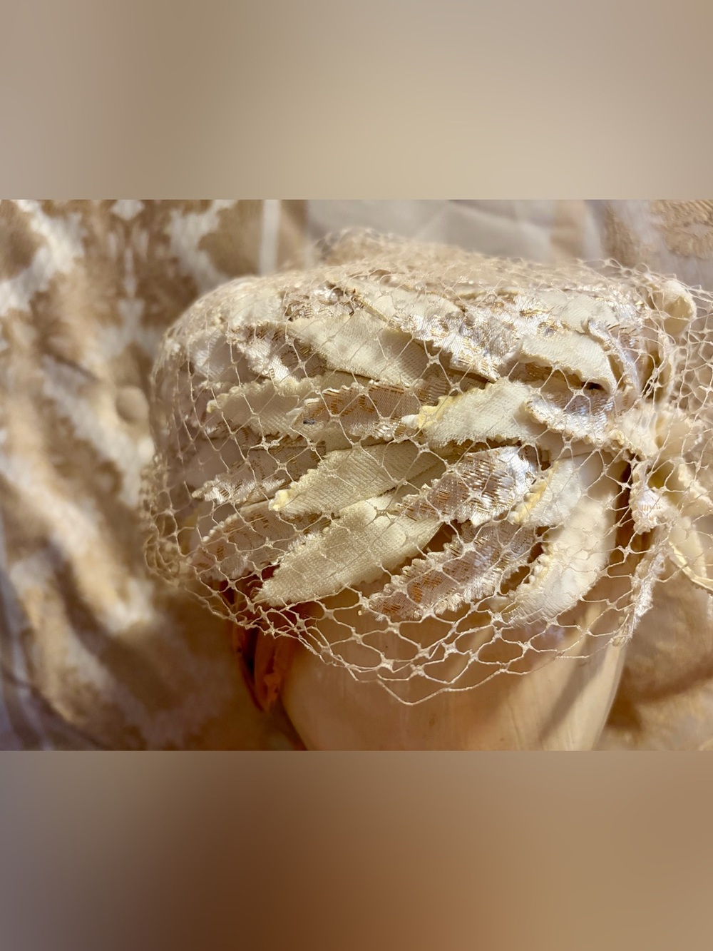 Vintage Gorgeous cream and gold floral lace detailed hat. Vintage but new.